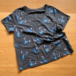 Disney Lilo & Stitch Charcoal Grey V-Neck Graphic Tee M